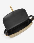 DeMellier Tokyo Black Leather and Shearling Saddle Handbag