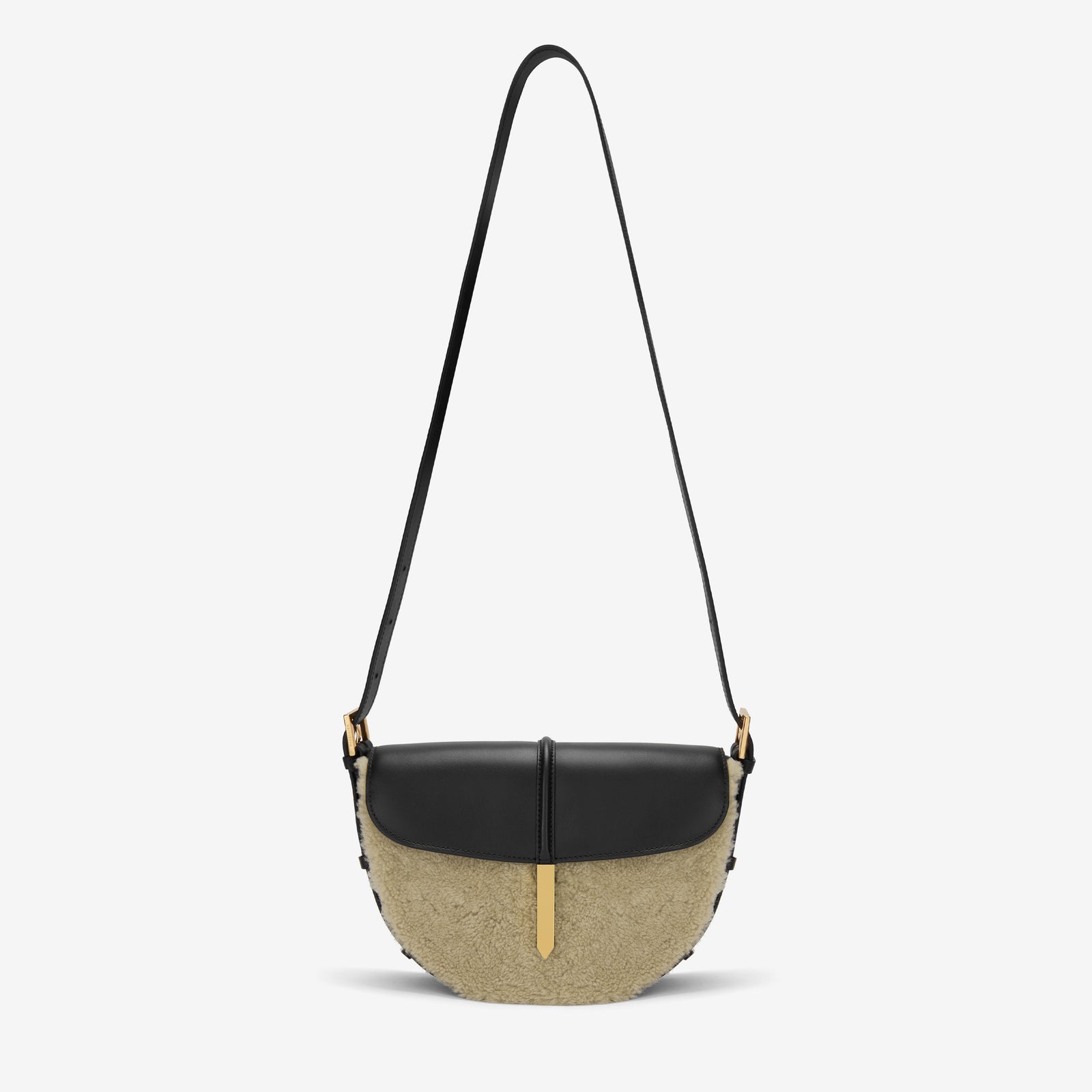 DeMellier Tokyo Black Leather and Shearling Saddle Handbag