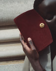 Liffner Maroon Suede Pushlock Clutch