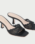 Loeffler Randall Black Milena Scalloped Mesh Mid Heel Mule