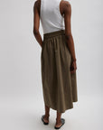 Tibi Nylon Pull on Skirt Dark Taupe
