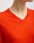 Tibi Skinlike Mercerized Wool Red V-Neck Sweater