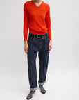 Tibi Skinlike Mercerized Wool Red V-Neck Sweater