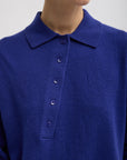 Tibi Washable Cashmere Easy Polo Sweater in Ink Blue