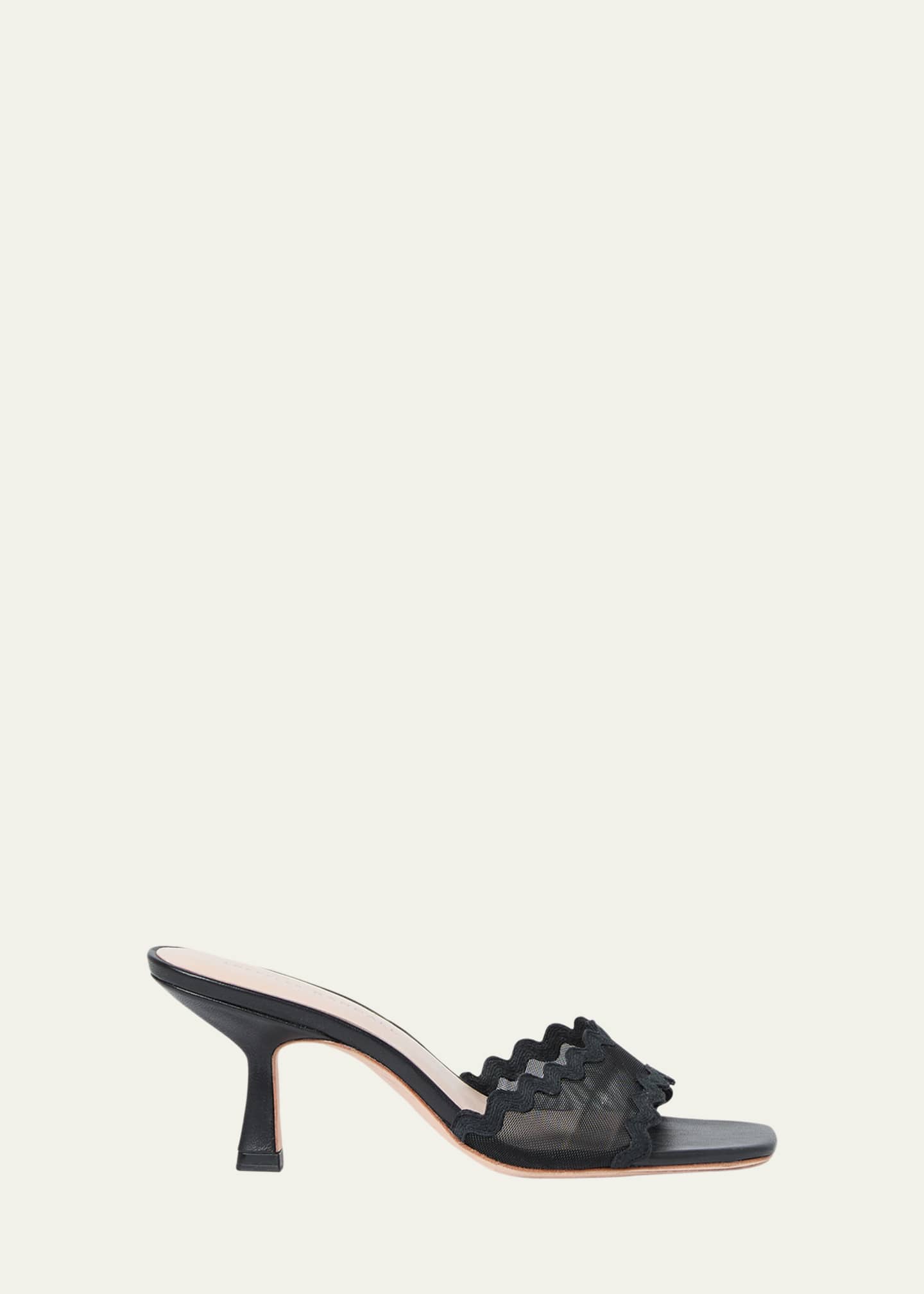 Loeffler Randall Black Milena Scalloped Mesh Mid Heel Mule