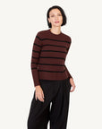 Not Monday Jane Cashmere Crewneck Currant and Black Stripe