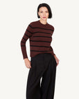 Not Monday Jane Cashmere Crewneck Currant and Black Stripe