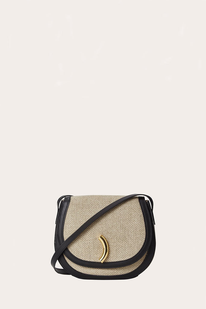 Little Liffner Leather and Linen Macheroni Saddle Handbag